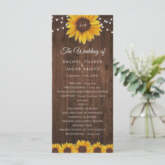 Rustic String Lights Mason Jar Wedding Programm (Stehend Vorderseite)