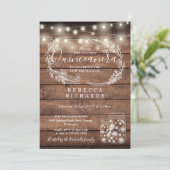 Rustic String Lights Mason Jars Quinceañera 15. Einladung (Stehend Vorderseite)