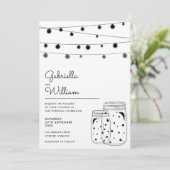 Rustic String Lights Mason Jars Wedding Einladung (Stehend Vorderseite)