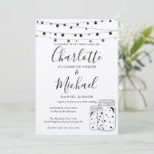 Rustic String Lights Mason Jars Wedding Einladung (Stehend Vorderseite)