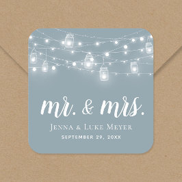 Rustic String Lights Mr. und Mrs. Wedding Monogram Quadratischer Aufkleber