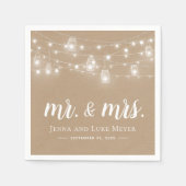 Rustic String Lights Mr. und Mrs. Wedding Monogram Serviette (Vorderseite)