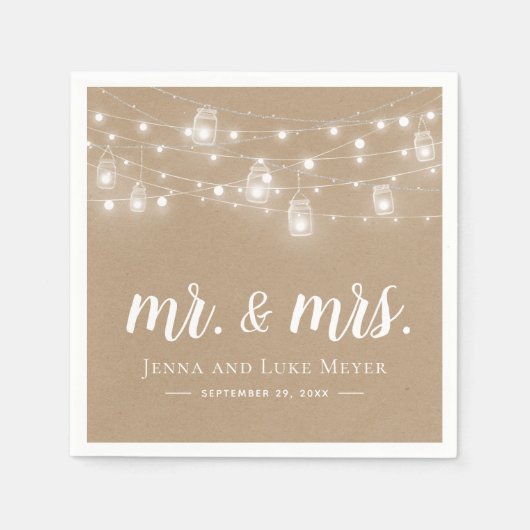 Rustic String Lights Mr. und Mrs. Wedding Monogram Serviette (Vorderseite)