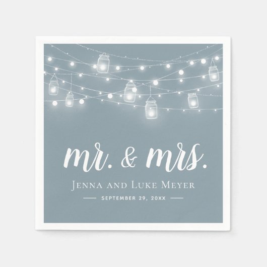 Rustic String Lights Mr. und Mrs. Wedding Monogram Serviette (Vorderseite)