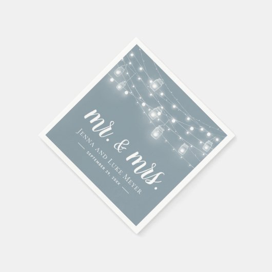 Rustic String Lights Mr. und Mrs. Wedding Monogram Serviette (Ecke)