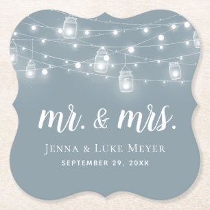 Rustic String Lights Mr. und Mrs. Wedding Monogram Untersetzer