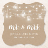 Rustic String Lights Mr. und Mrs. Wedding Monogram Untersetzer (Vorderseite)
