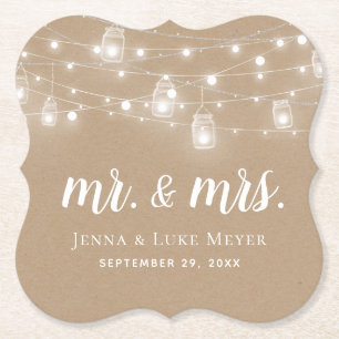 Rustic String Lights Mr. und Mrs. Wedding Monogram Untersetzer