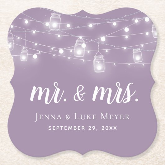 Rustic String Lights Mr. und Mrs. Wedding Monogram Untersetzer (Vorderseite)