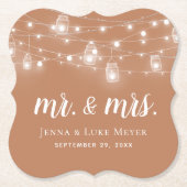 Rustic String Lights Mr. und Mrs. Wedding Monogram Untersetzer (Vorderseite)