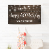 Rustic String Lights on Wood 40th Birthday Banner (Insitu)