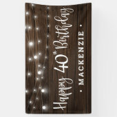 Rustic String Lights on Wood 40th Birthday Banner (Vertikal)