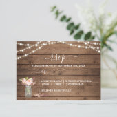 Rustic String Lights Peony Wedding RSVP Karte (Stehend Vorderseite)