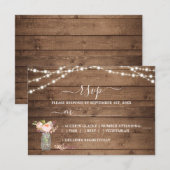 Rustic String Lights Peony Wedding RSVP Karte (Vorne/Hinten)