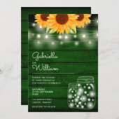 Rustic String Lights Sonnenblume Mason Jars Weddin Einladung (Vorne/Hinten)