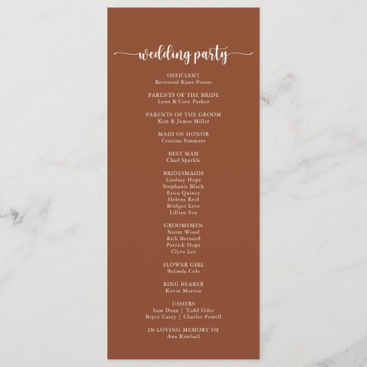 Rustic String Lights Terracotta Wedding Program Programm (Rückseite)