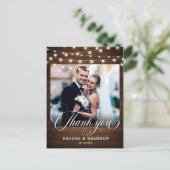 Rustic String Lights Wedding Danke Postkarte (Stehend Vorderseite)
