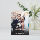 Rustic String Lights Wedding Foto Vielen Dank Postkarte (Stehend Vorderseite)