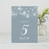 Rustic String Lights Wedding Table Numbers (Stehend Vorderseite)