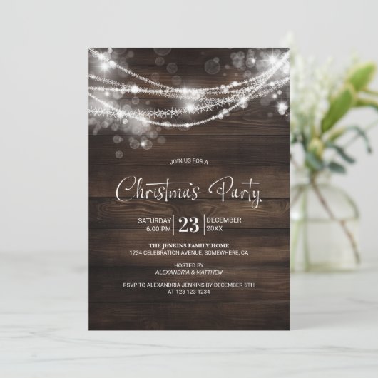 Rustic String Lights Wohn Weihnachtsgebäck Party Einladung (Stehend Vorderseite)