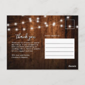 Rustic String Lights & Wood Wedding Vielen Dank Postkarte (Rückseite)