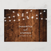 Rustic String Lights & Wood Wedding Vielen Dank Postkarte (Vorderseite)