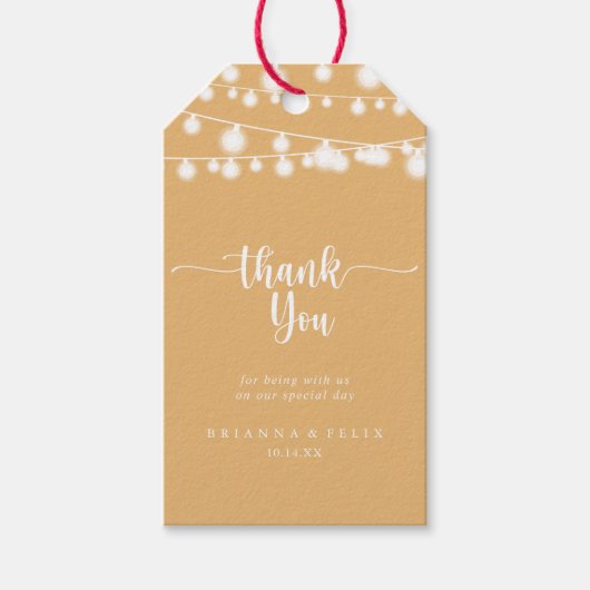 Rustic String Lights Yellow Wedding Vielen Dank Geschenkanhänger (Vorderseite)