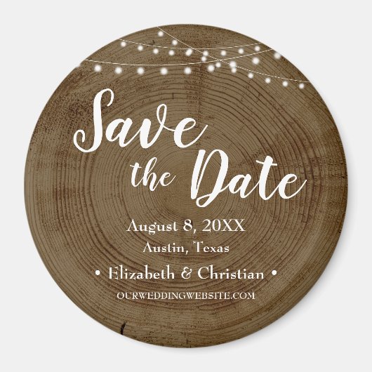 Rustic String of lights Wood Barn Save the date Magnet (Vorne)