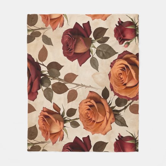 Rustic Style Roses In Shades Of Orange And Red Fleecedecke (Vorderseite)