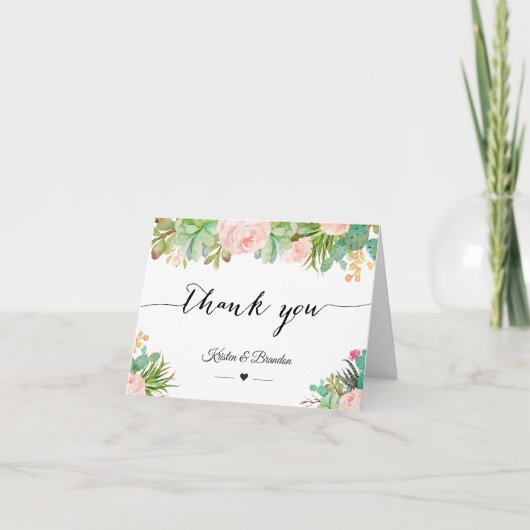 Rustic sukkulent Cactus floral Wedding Vielen Dank Dankeskarte (Vorderseite)