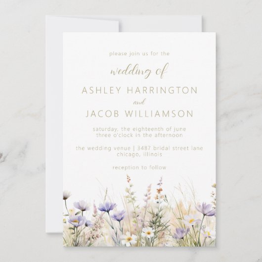 Rustic Summer Meadow Wildflower Wedding Einladung (Vorderseite)