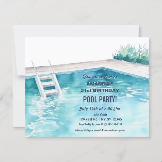 Rustic Summer Swimming Pool Party Birthday Invite (Vorderseite)