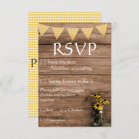 Rustic Sunflower and gingham wedding RSVP (Vorne/Hinten)