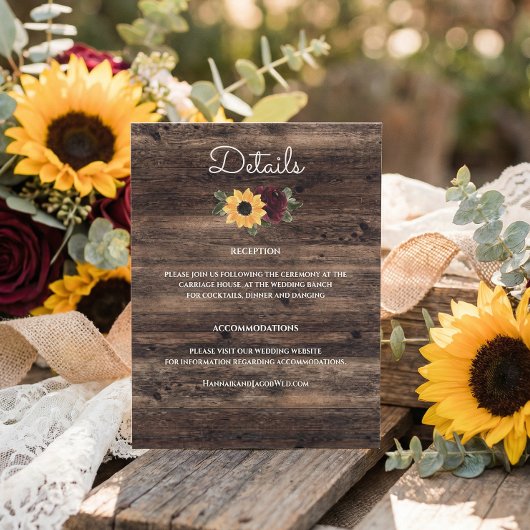 Rustic Sunflower and Roses Wedding Details Begleitkarte