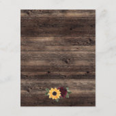 Rustic Sunflower and Roses Wedding Details Begleitkarte (Rückseite)