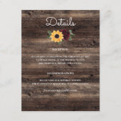 Rustic Sunflower and Roses Wedding Details Begleitkarte (Vorderseite)