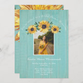 Rustic Sunflower Aqua Wood Wedding Brautparty Einladung (Vorne/Hinten)