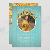 Rustic Sunflower Aqua Wood Wedding Brautparty I Einladung (Vorne/Hinten)