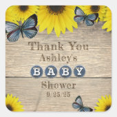 Rustic Sunflower Baby Dusche Vielen Dank Quadratischer Aufkleber (Vorderseite)