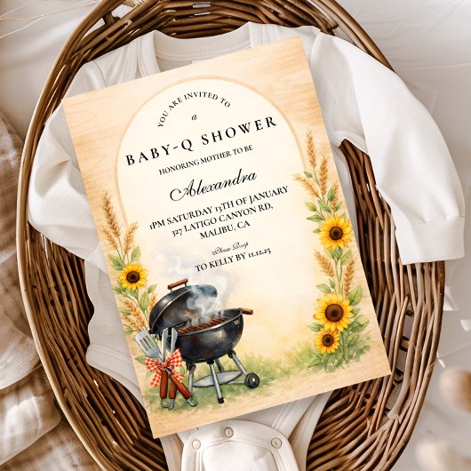Rustic Sunflower Baby Q Baby Shower Einladung