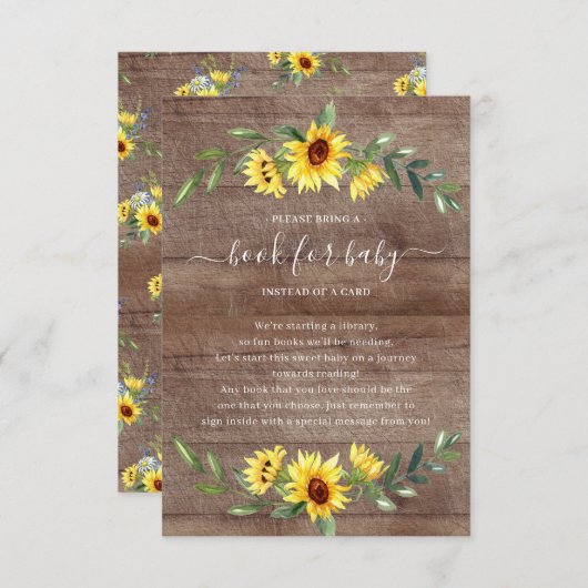 Rustic Sunflower Baby Showbook for Baby Begleitkarte (Vorne/Hinten)