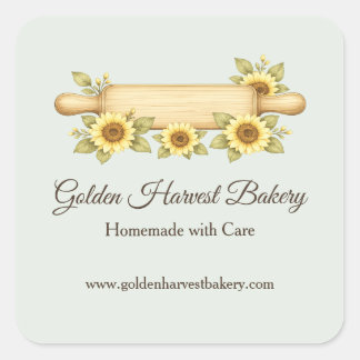 Rustic Sunflower Bäckerei | Benutzerdefiniertes Co Quadratischer Aufkleber