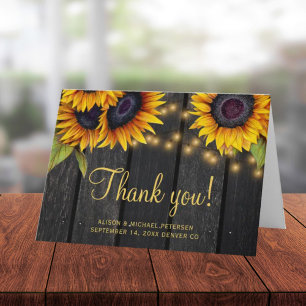 Rustic sunflower barn wood wedding thank you dankeskarte