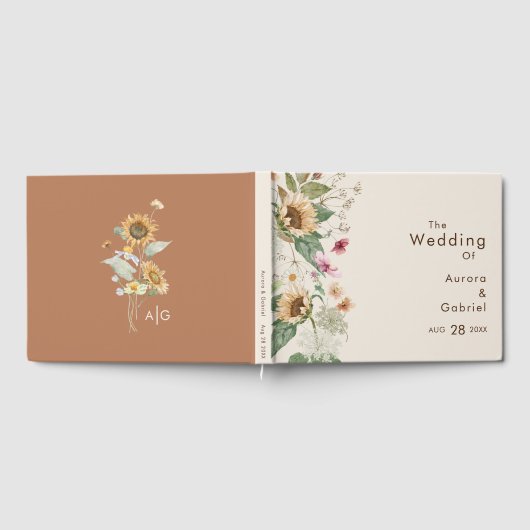 Rustic Sunflower Beige Wedding Gästebuch (Voll)