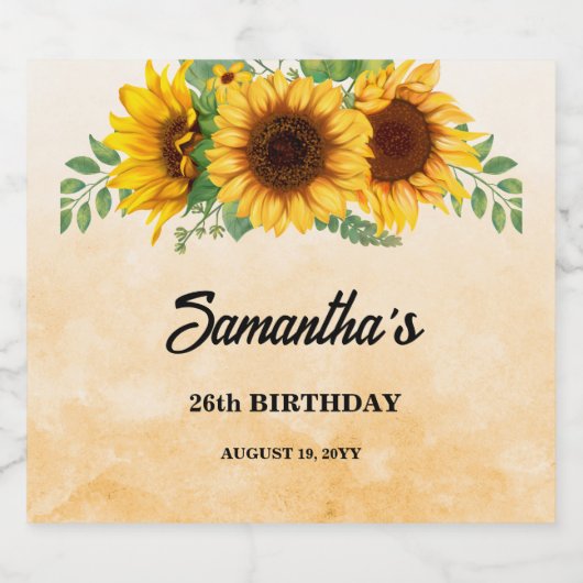 Rustic Sunflower Birthday Schaumweinetikett (Einzelnes Label)