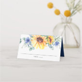Rustic Sunflower Blue Floral Wedname Name Platzkarte (Rückseite)