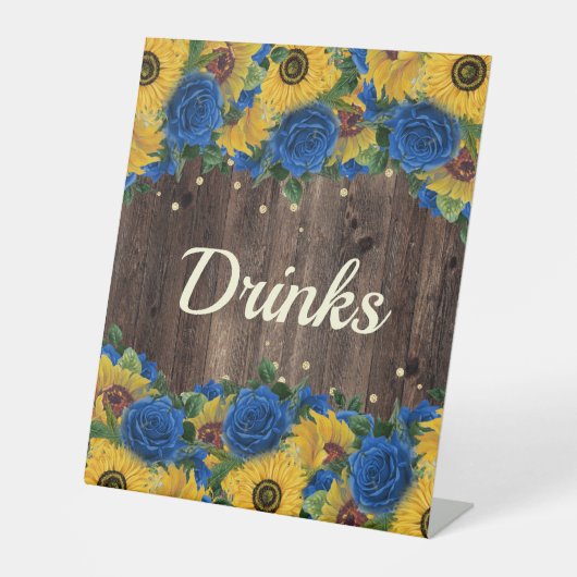 Rustic Sunflower Blue Rose Party Drink Station Sockelschild (Vorderseite)