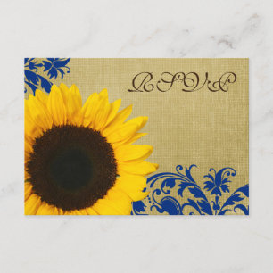 Rustic Sunflower Blue Wirbel Wedding RSVP Karte