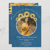 Rustic Sunflower Blue Wood Wedding Brautparty I Einladung (Vorne/Hinten)