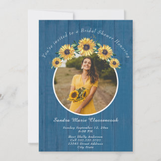Rustic Sunflower Blue Wood Wedding Brautparty I Einladung